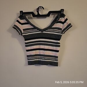 Say What? Gray and Pink Striped Crop Top